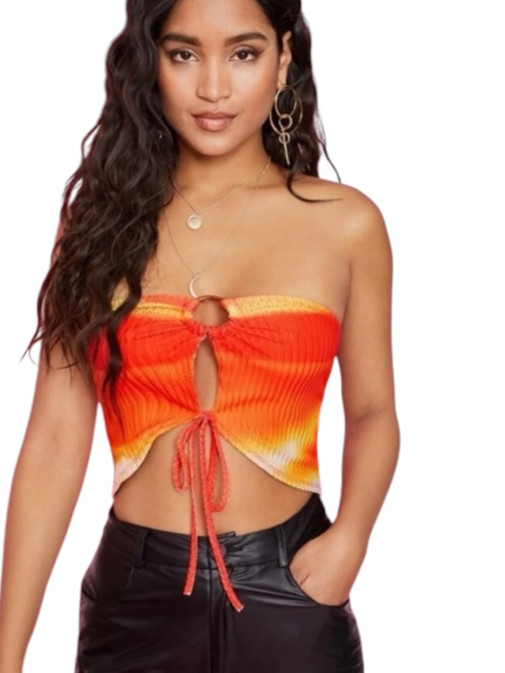 SHEIN VCAY Ombre Tie Front Crop Tube Top size M NWT
